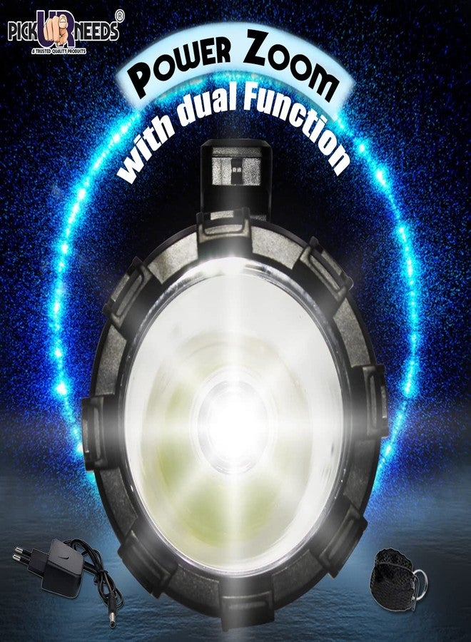 اختر احتياجاتك مصباح بحث طوارئ قابل لإعادة الشحن من Pick Ur Needs، مزود بإضاءة LED معدنية عالية الجودة، بقوة 100 واط، ومدى بعيد، وطاقة عالية (مقبض كامل). - Image 3